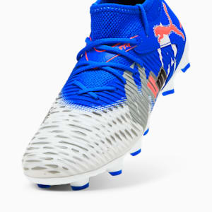 FUTURE 8 MATCH FOREVER Firm Ground/Artificial Ground Big Kids' Soccer Cleats, PUMA White-Ultra Blue-Feather Gray-PUMA Black-Glowing Red, extralarge