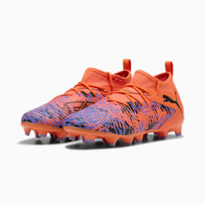 Tacos de fútbol para niños grandes FUTURE 8 MATCH terreno firme/artificial, Orange Poppy-PUMA Black-Dark Amethyst, extralarge