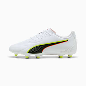 KING 20 PLAY FG/AG Football Boots Unisex, PUMA White-Glowing Red-Yellow Alert, large-GBR
