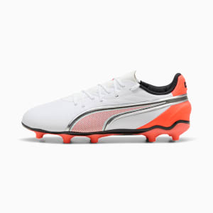 KING MATCH FG/AG Football Boots Youth, PUMA White-Glowing Red-PUMA Black-PUMA Silver, extralarge-GBR