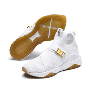Tenis para mujer Defy Varsity Mid, Puma White-Metallic Gold, extralarge
