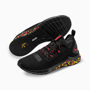 Puma black and online red running shoes