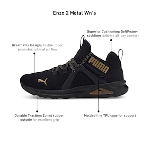 Enzo 2 Metal Women's Running Shoes, Puma Black-Gold, extralarge-IND