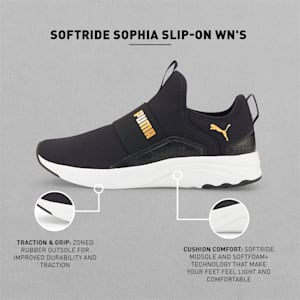 Softride Sophia Women's Slip-On Walking Shoes, Puma Black-Puma Team Gold