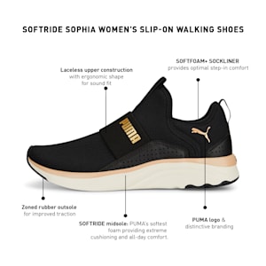 SOFTRIDE Sophia Women's Slip-On Walking Shoes, PUMA Black-PUMA Gold-Warm White, extralarge-IND