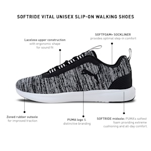 Softride Vital Unisex Slip-On Walking Shoes, Puma Black-Puma White