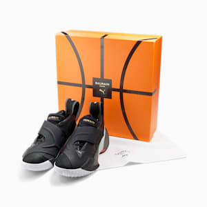 PUMA x BALMAIN Court Basketball Shoes, Puma Black-High Risk Red, extralarge-GBR