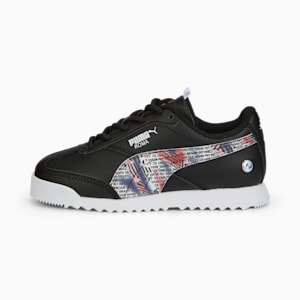 BMW M Motorsport Roma Via Little Kids' Motorsport Shoes, Puma Black-Puma White, extralarge