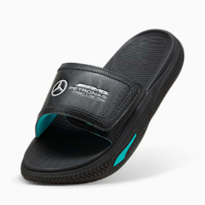 Mercedes AMG Petronas F1 Softride 2.0 Men's Slides, PUMA Black-Flat Dark Gray-Sheen Green, extralarge-IND