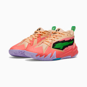 Tenis de básquetbol juvenil Scoot Zeros Georgia Peach, Passionfruit-PUMA Green-Peach Fizz, extralarge