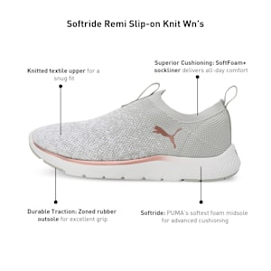 Softride Remi Slip-On Knit Women's Running Shoes, Ash Gray-PUMA White-Rose Gold, extralarge-IND