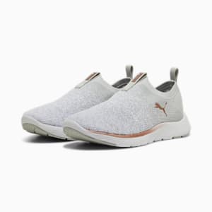 Softride Remi Slip-On Knit Women's Running Shoe, Ash Gray-PUMA White-Rose Gold, extralarge