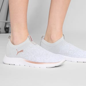 Softride Remi Slip-On Knit Women's Running Shoe, Ash Gray-PUMA White-Rose Gold, extralarge