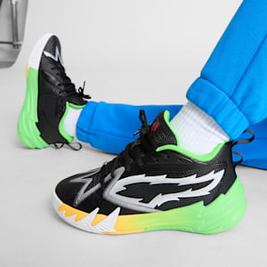 Tenis de baloncesto para niños grandes PUMA x 2K Scoot Zeros, PUMA Black-Fluo Green, extralarge