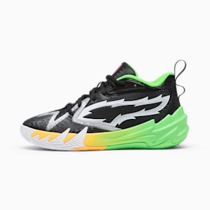 Tenis de baloncesto para niños grandes PUMA x 2K Scoot Zeros, PUMA Black-Fluo Green, extralarge