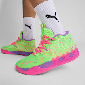 Chaussures de basketball PUMA x LAMELO BALL MB.01 Toxic pour homme, Purple Glimmer-KNOCKOUT PINK-Green Gecko, extralarge