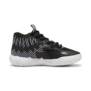 PUMA x LAMELO BALL MB.01 Rare Reserve Stripes Big Kids' Basketball Shoes, PUMA White-PUMA Black-PUMA Gold, extralarge