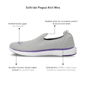 Softride Pegasi Knit Women's Slip-On Shoes, Cool Light Gray-Team Violet, extralarge-IND