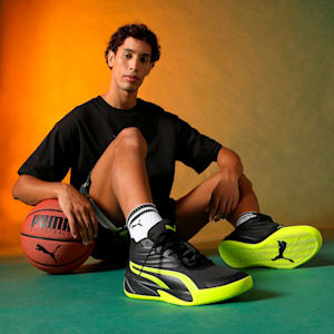 Court Pro Basketball Shoes, PUMA Black-Electric Lime, extralarge-IND