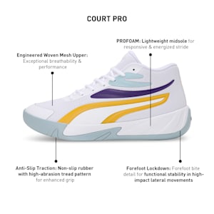 Court Pro Basketball Shoes, PUMA White-Yellow Sizzle-Team Violet, extralarge-IND