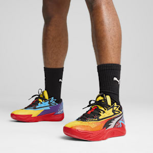 Scoot Zeros II Caution Men's Basketball Shoes, Rickie Orange-Speed Yellow, extralarge