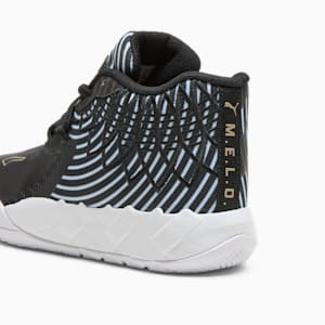 PUMA x LAMELO BALL MB.01 Rare Reserve Stripes Little Kids' Basketball Shoes, PUMA Black-PUMA White-PUMA Gold, extralarge