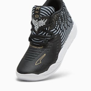 PUMA x LAMELO BALL MB.01 Rare Reserve Stripes Little Kids' Basketball Shoes, PUMA Black-PUMA White-PUMA Gold, extralarge