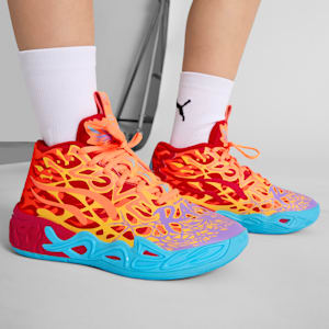 Tenis de básquet MB.04 Phoenix para adolescentes, PUMA Red-Orange Glow-Fluro Orange Pes-Purple Glimmer, extralarge