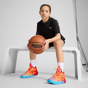 Tenis de básquet MB.04 Phoenix para adolescentes, PUMA Red-Orange Glow-Fluro Orange Pes-Purple Glimmer, extralarge
