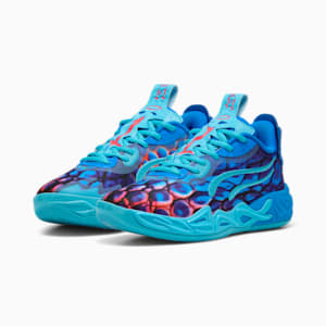 Tenis para niños MB 4.0 LO Alien Skins PUMA x LAMELO BALL, Ultra Blue-Luminous Pink-Green Glare, extralarge