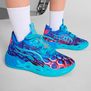 PUMA x LAMELO BALL MB.04 LO Alien Skin Big Kids' Basketball Shoes, Ultra Blue-Luminous Pink-Green Glare, extralarge
