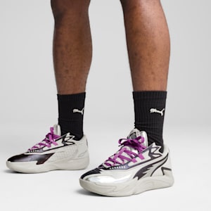 Scoot Zeros II Sterling Men's Basketball Shoes, Feather Gray-Wild Berry, extralarge