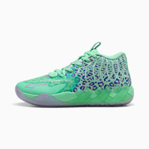 Green PUMA MB.03 unisex shoe with a patterned design and a textured sole.