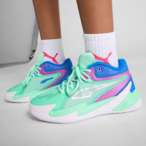 Tenis de básquetbol Dagger para niños grandes, Green Glimmer-Pure Magenta, extralarge