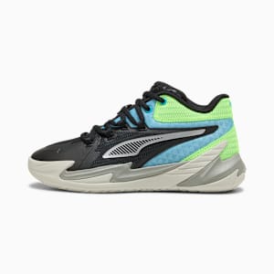 Tenis de básquetbol Dagger para niños grandes, PUMA Black-Bright Aqua-Green Glare, extralarge