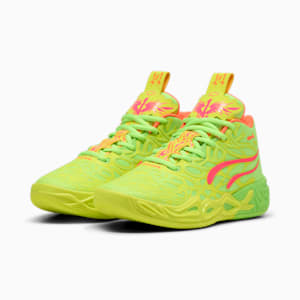 Tenis de básquet MB.04 Gem para adolescentes, Yellow Alert-Green Glare-Pink Alert, extralarge
