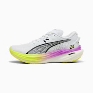 ウィメンズ ディヴィエイト ニトロ 3 EKIDEN グロー ランニングシューズ, PUMA White-Pure Magenta-Yellow Alert, extralarge-JPN