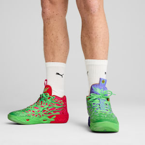 PUMA x LAMELO BALL x TMNT MB.04 Raphael and Donatello Men's Basketball Shoes, Fluro Green Pes-PUMA Red-Dark Amethyst, extralarge