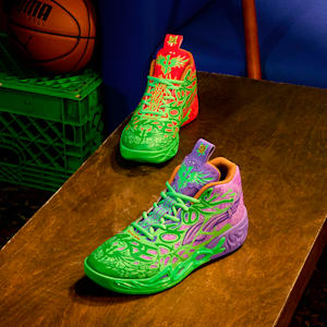 PUMA x LAMELO BALL x TMNT MB.04 Raphael and Donatello Men's Basketball Shoes, Fluro Green Pes-PUMA Red-Dark Amethyst, extralarge