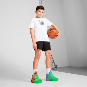 Tenis PUMA x TORTUGAS NINJA Suede XL para adolescentes, Fluro Green Pes-PUMA Red-Dark Amethyst, extralarge