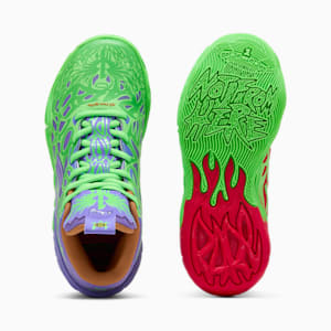 Chaussures de basketball PUMA x LAMELO BALL x TMNT MB.04 Raphael &amp; Donatello Enfant et adolescent, Fluro Green Pes-PUMA Red-Dark Amethyst, extralarge