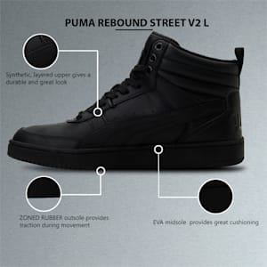 Rebound Street v2 Leather Unisex Sneakers, Puma Black-Puma Black