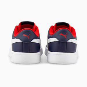 Zapatos deportivos PUMA Smash v2 de cuero para niños grandes, Peacoat-Puma White-High Risk Red
