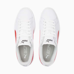 Zapatos deportivos PUMA Smash v2 de cuero para niños grandes, Puma White-High Risk Red