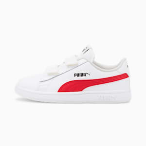 Zapatos deportivos de cuero Smash v2 para niño pequeño, Puma White-High Risk Red