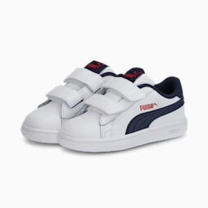 Smash v2 Kids' Trainers, Puma White-Peacoat-High Risk Red