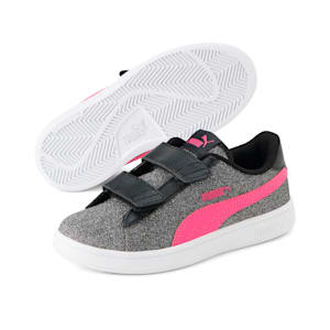 キッズ ガールズ プーマ スマッシュ V2 グリッツグラム V PS スニーカー 17-21cm, PUMA Black-Glowing Pink-PUMA White