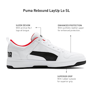 PUMA Rebound Lay Up SoftFoam+ Unisex Sneakers, Puma White-Puma Black-High Risk Red