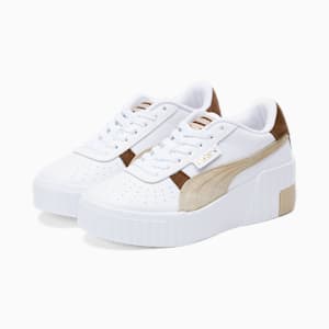 Zapatos deportivos Cali Wedge Mix para mujer, PUMA White-Toasted Almond-Chestnut Brown