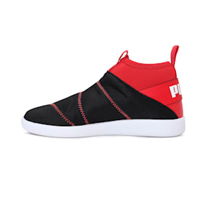 Lazy Knit Mid Youth Sneakers, Puma Black-High Risk Red
